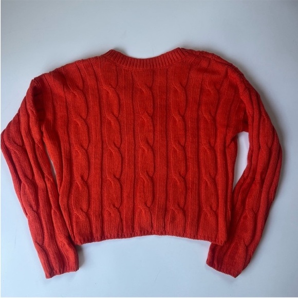 Madewell Cable-Knit V-Neck Crop Cozy Fall Knit Sweater In Roasted Squash - Picture 6 of 12